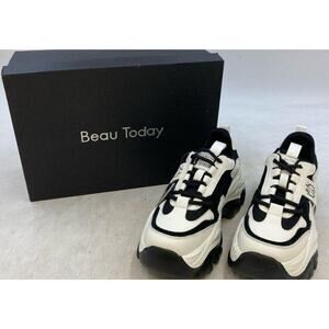 Beau Today Black Cow Suede White Leather Chunky Athletic Sneakers Wom S 6.5M NWB